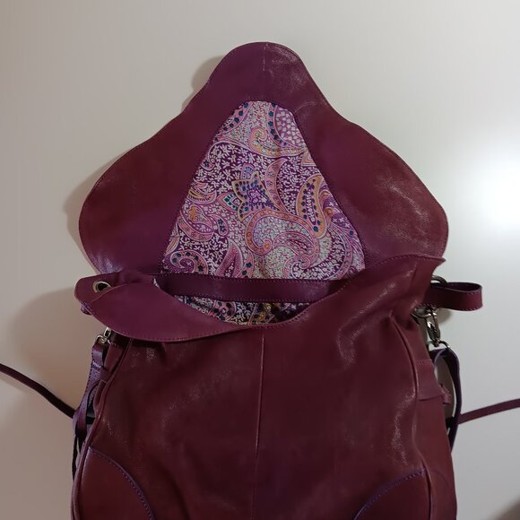 Soriel New York Leather Hobo Handbag, Raspberry color, Silver tone hardware - Picture 6 of 12